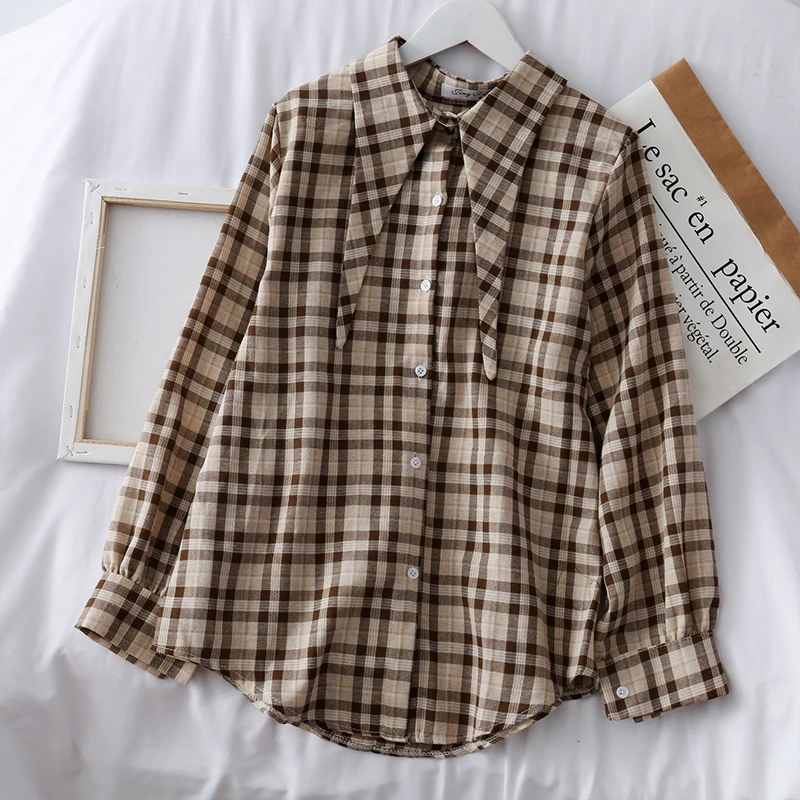 Elegant Autumn Blouse Women Vintage Plaid Long Sleeve Shirt+ Woolen Casual With Sashes Vest Two Pieces Set Matching Set