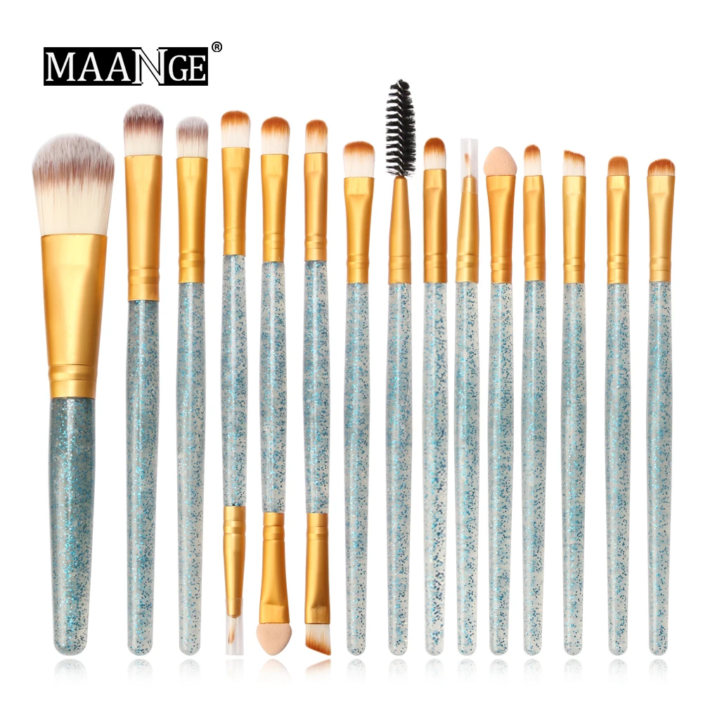 

15pcs Professional Make up Brushes set Transparent Diamond Powder Brush Kit Face Brush drop shipping