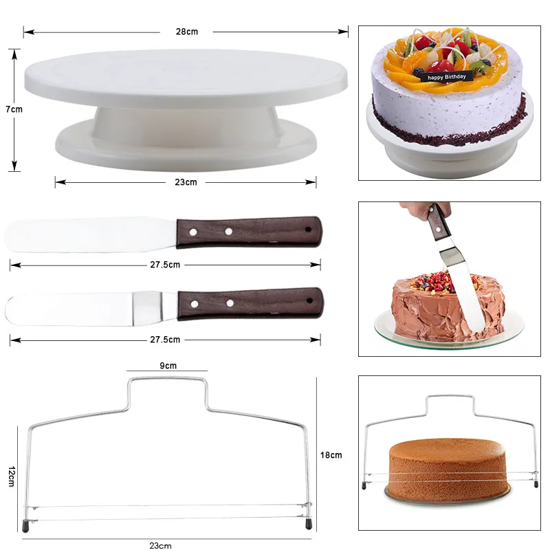 12 Inch Round Aluminum Revolving Cake Decorating Stand,26 pcs Cake  Turntable Kit Supplies, Rotating Cake Stand,for Cake,Pastries and Cake  Decorations