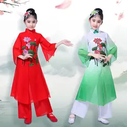 Детская hanfu Классическая Танцы янгко, Танцы костюм Guzheng вентилятор Танцы в китайском стиле детская Национальный Танцевальный костюм