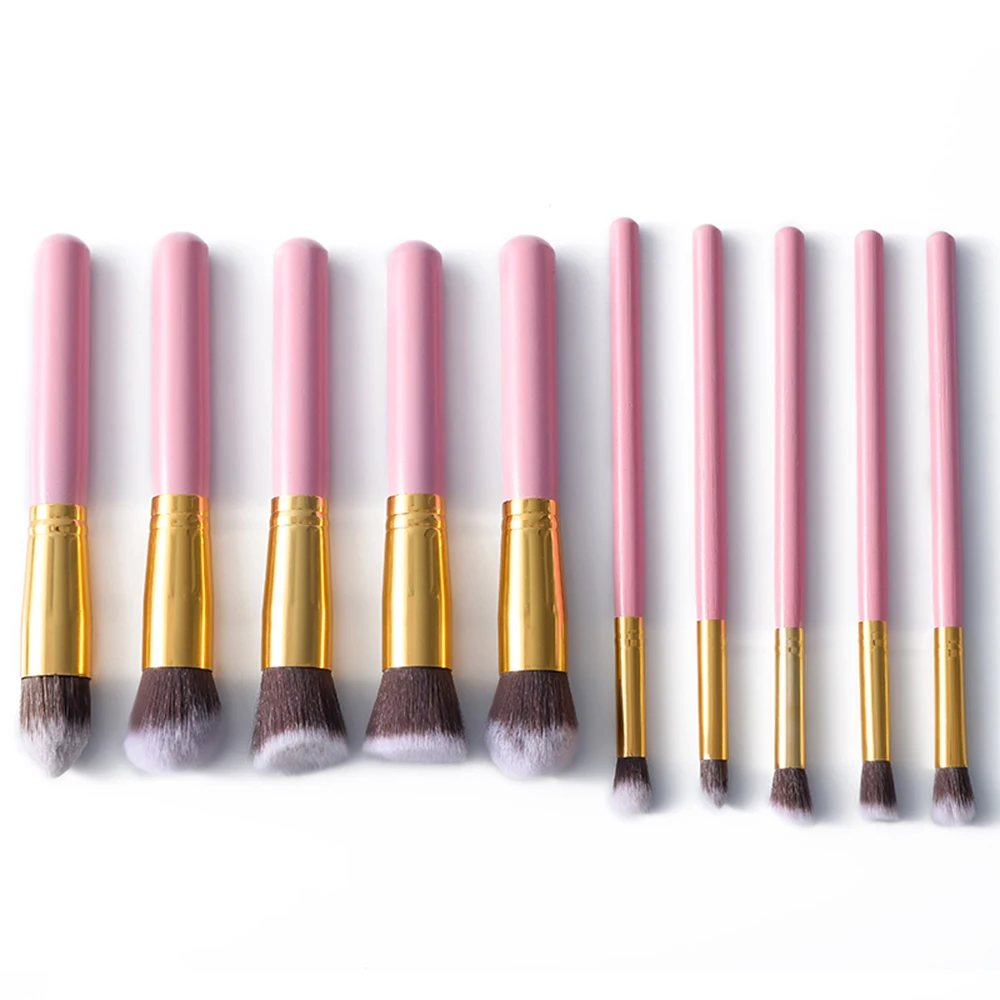 Pink Gold 10 шт./компл. набор кистей для макияжа Профессиональные румян, набор кистей для макияжа Макияж Кисть, косметические инструменты набор комплект кисточек для макияжа бровей - Handle Color: Pink Gold