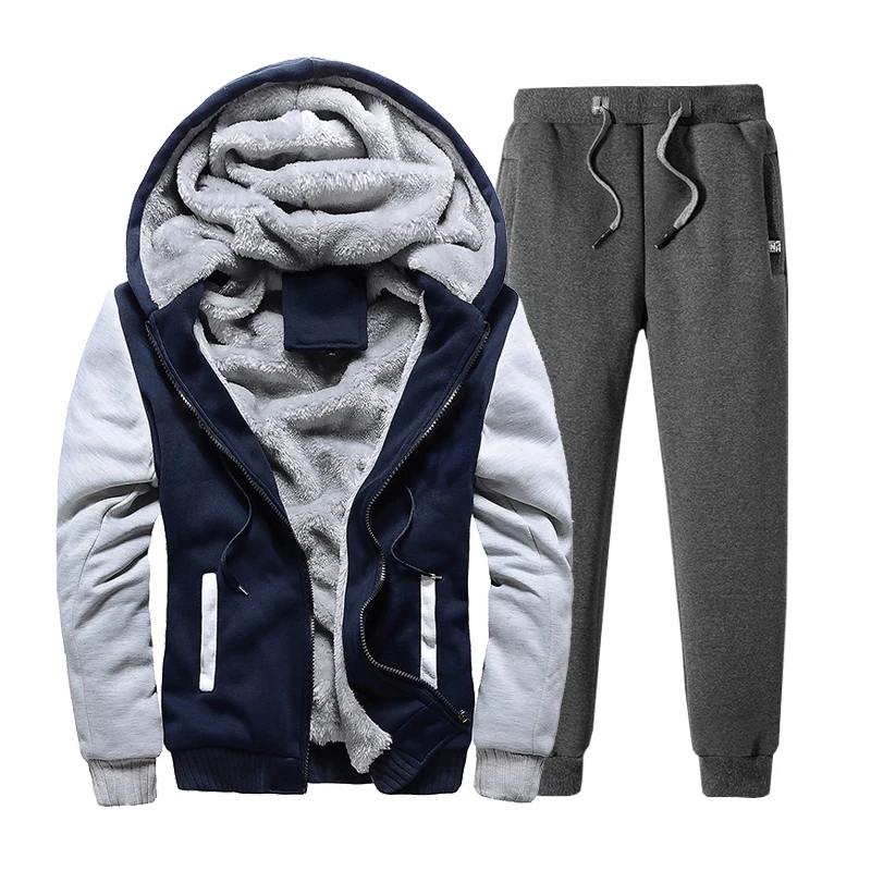 TZ213 Dark BlueGray Новые зимние спортивные костюмы для мужчин комплект из двух предметов плотные теплые толстовки флисовая внутренняя Толстовка Спортивная мужская Толстовка 5XL спортивные костюмы - Цвет: TZ213 Dark BlueGray
