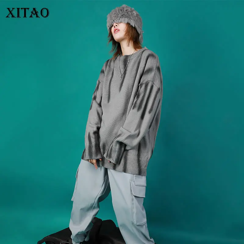 

XITAO Tide Plus Size Hit Color Knitted Top Women Clothes 2019 Fashion Loose Casual Personality Pullover Winter Sweater DMY1337