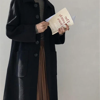 

2020 New Winter Woman Woolen Cloth Coat Female Solid Color Outerwear Lady Large Size Long Jacket Girl Temperament Overcoat
