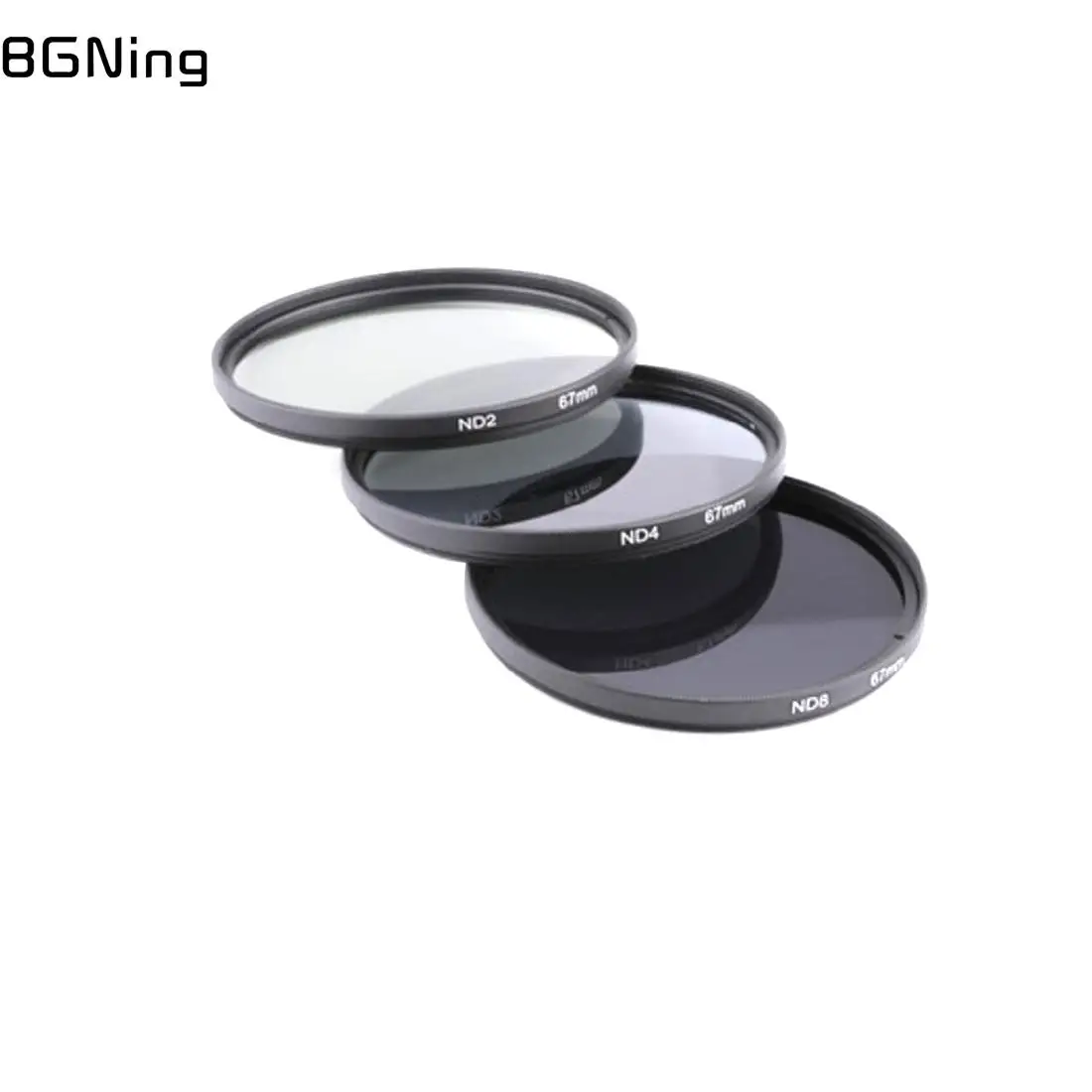 Filtre ND4 ND8 pour objectif appareil photo, monté sur un objectif, avec reflets lumineux.
