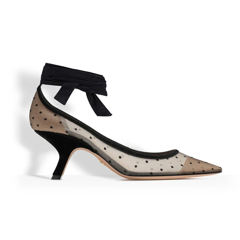

2019 New Fashion Luxury Shoes Women Designers Pointed Toe & Middle Heel Shoes Women Princess Fine-heeled Mesh Sandals