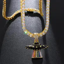 Мужские/женские хип-хоп НЛО дирижабль кулон ожерелье с AAA Цирконом теннисная цепь хип-хоп iced out bling ожерелье модное ювелирное изделие