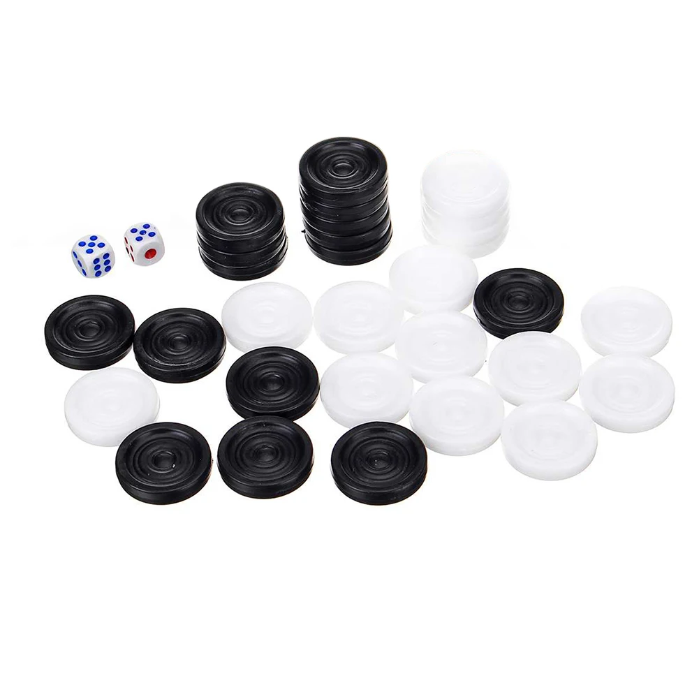 Plastic Checkers Backgammon Chess Pieces 30pcs/Set With 2 Dice