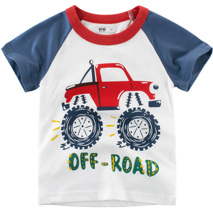 Летняя футболка для маленьких мальчиков, хлопковые топы с мультипликационным принтом машины, футболки для мальчиков, детская верхняя одежда, топы с изображением животных для детей 2-8 лет