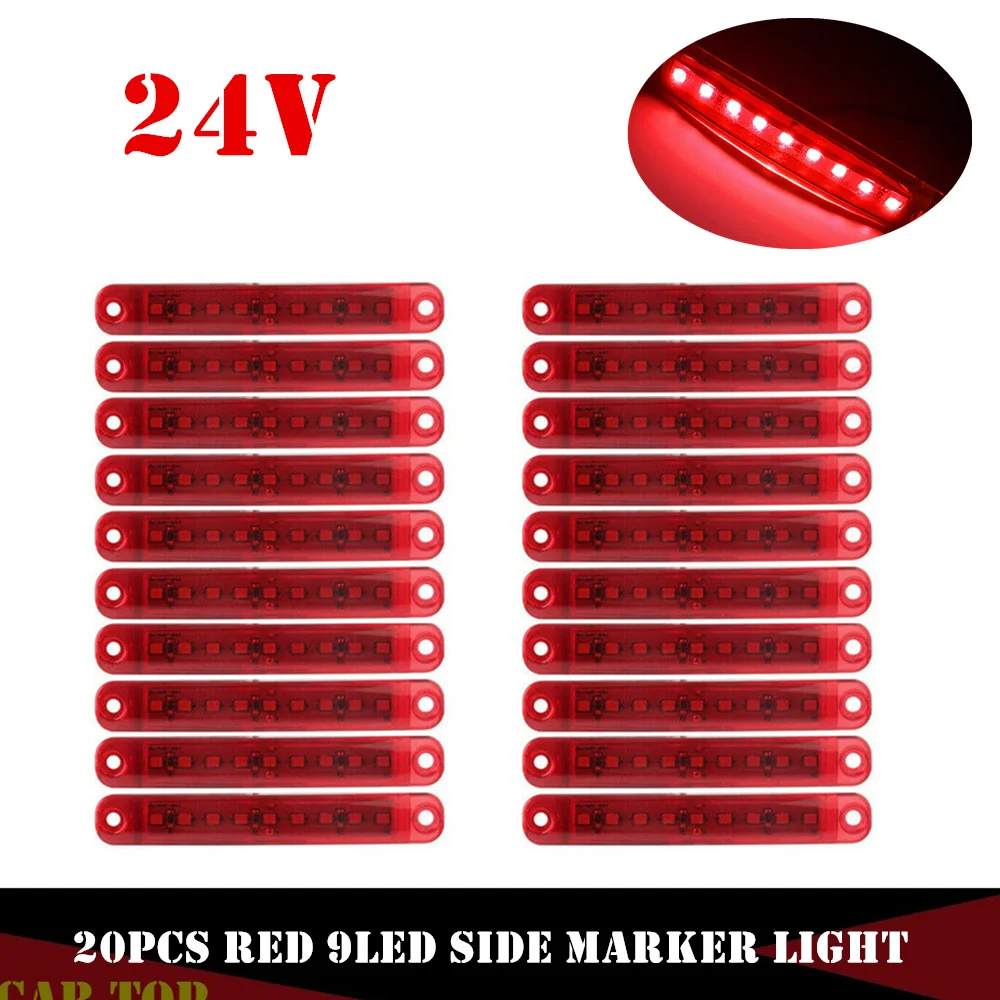 

20pcs Red Side Marker Light 9LED Tail Light Bus Trailer Truck 24V LED Lights Waterproof LED Indicator Parking Light