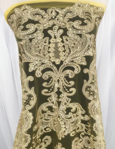 Gold sequins 50 см* 125 м золотисто-черная Европейская ткань с вышивкой пайетками, модная кружевная ткань для свадебного платья - Цвет: Gold sequins
