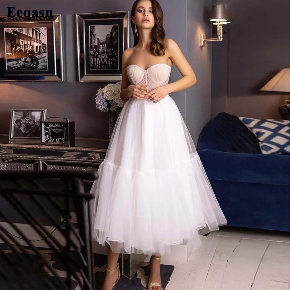 orange prom dresses Eeqasn Classic Tiered Tulle Midi Prom Dresses Women Pleated Tea-Length Evening Gowns Short Bridesmaid Dress Wedding Party Gown beautiful prom dresses