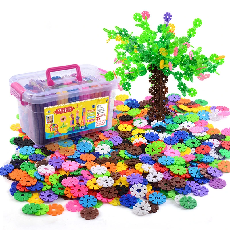 300-1000pcs Plastic Snowflake Interconnecting Blocks Building & Construction Toys Children 3D Puzzle Kindergarten Baby Game Toy