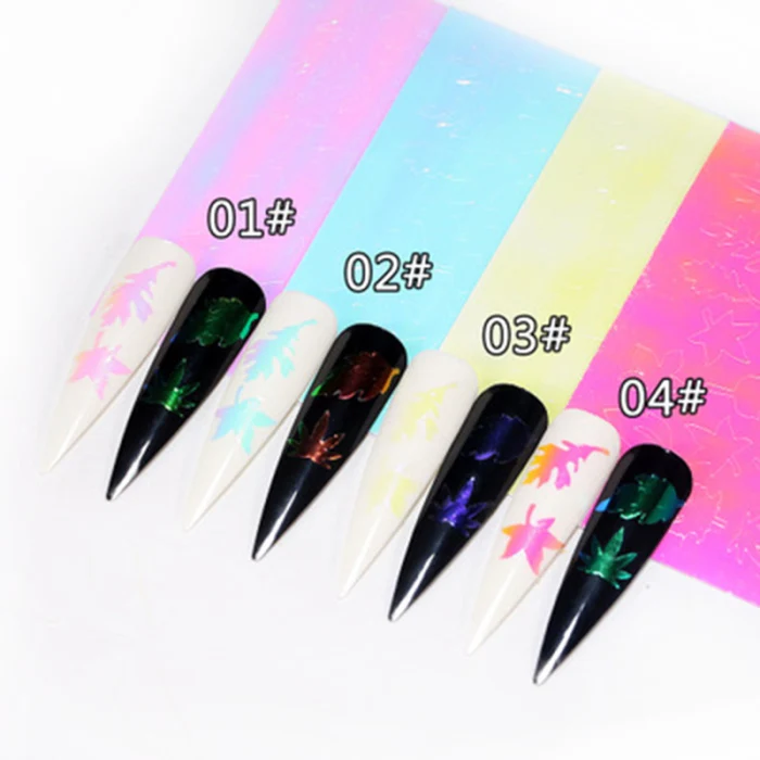 Nail Art Colored Flame Maple Leaf Sticker Nail Sticker Reflective Sticker 16 Sheets WH998
