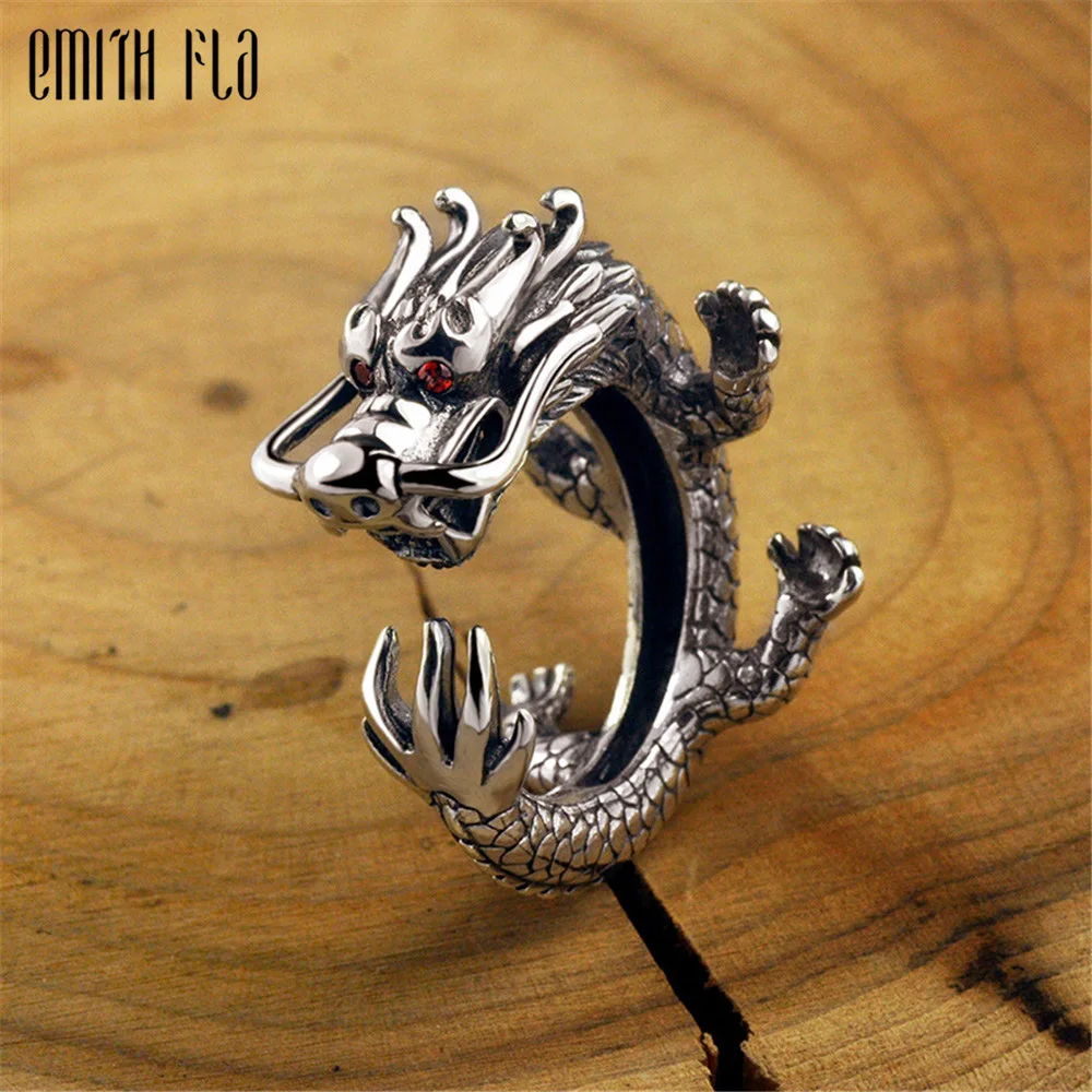 Винтажное серебряное кольцо с драконом мужские Регулируемые кольца унисекс