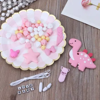 

1 1 Set Unfinished Baby Teething Accessories Silicone Beads Dinosaur Teether Feather Pacifier Clip DIY Jewelry Nursing Teething