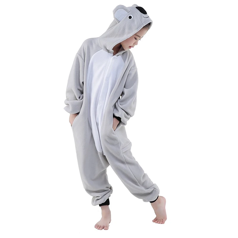 Kids Kigurumi Animal Pajams Sets for Boys Girls Winter Pikacuh Koala Onesie Flannel Warm Pyjamas Anime Cosplay Costume Nightwear anime cosplay female