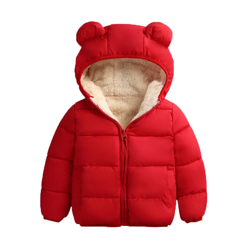 Baby Girls Jacket Autumn Winter Jacket For Girls Coat Kids Warm Hooded Outerwear Coat For Boys Coat Children Clothes YJ108 - Цвет: Ear Red