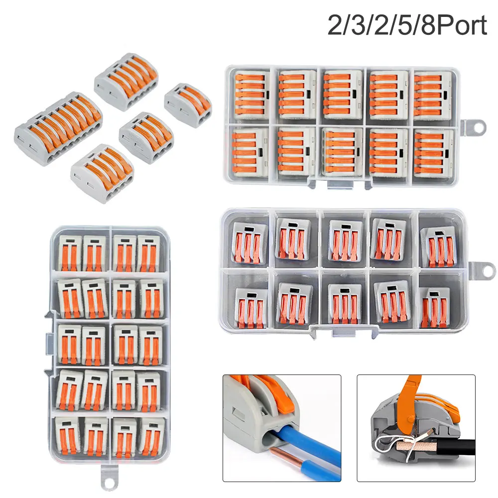 

Spring Lever Nuts Terminal Blocks Reusable Electric Cable Wire Connector Conductors Kit with Case Home Safe Tools of insulating
