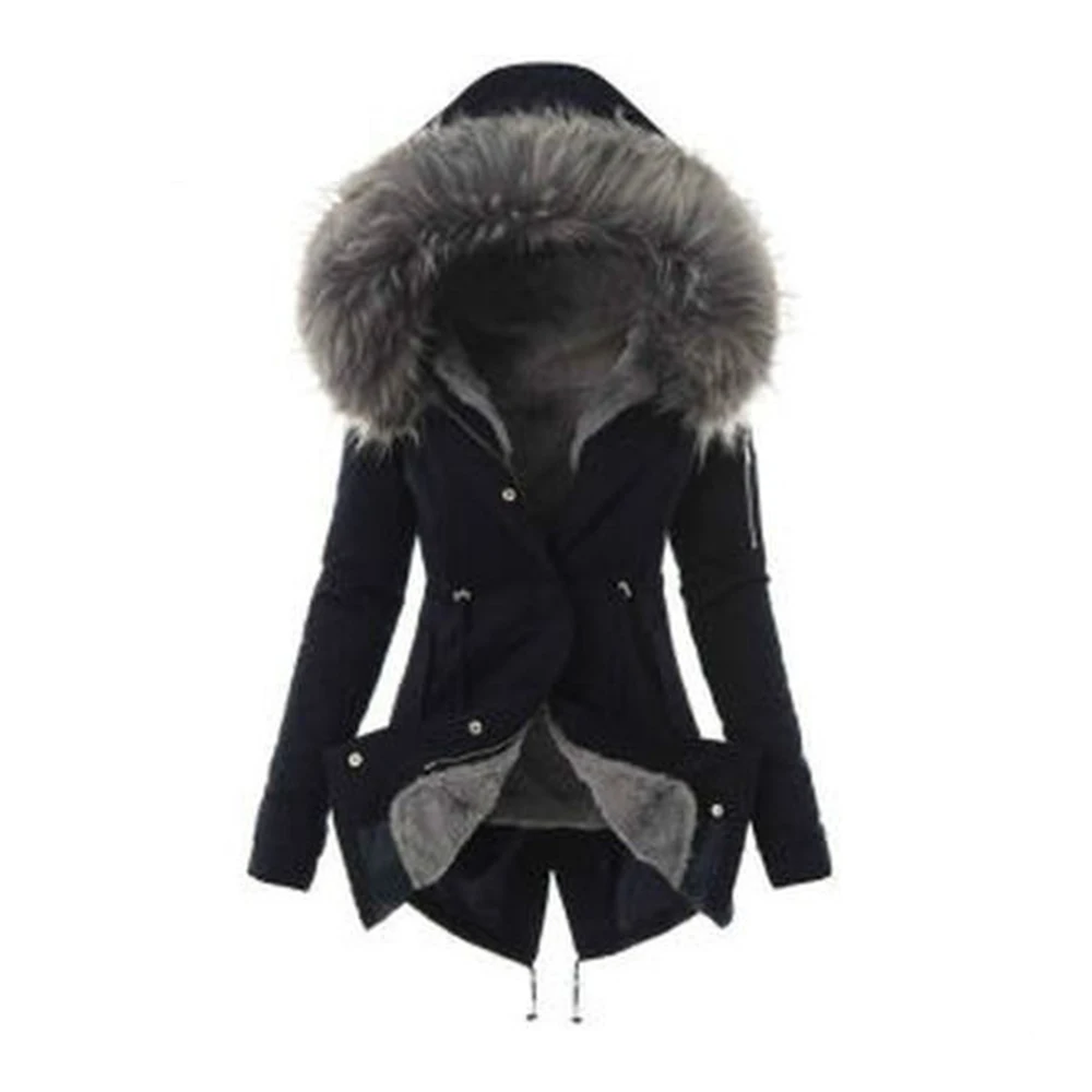 Litthing Женская модная меховая парка с капюшоном куртка однотонная теплая Толстая хлопковая верхняя одежда пальто зимнее пальто для женщин Casaco Feminino - Цвет: navy