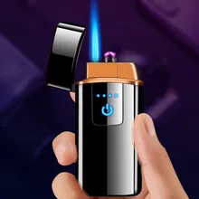 Новая 2 в 1 металлическая газовая зажигалка и двойная дуговая плазменная зажигалка с сенсорным экраном, электрические USB зажигалки, перезаряжаемая сигарная зажигалка