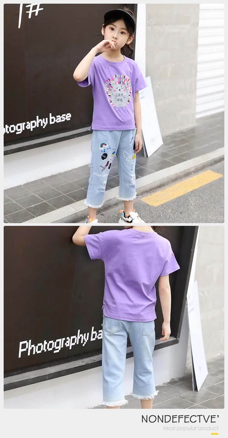 New Fashion 2Pcs Kids Summer Fashion Spring Girls Cute Kid Clothes Clothing Set Girls Summer Printed Cartoon Clothing Suit Set