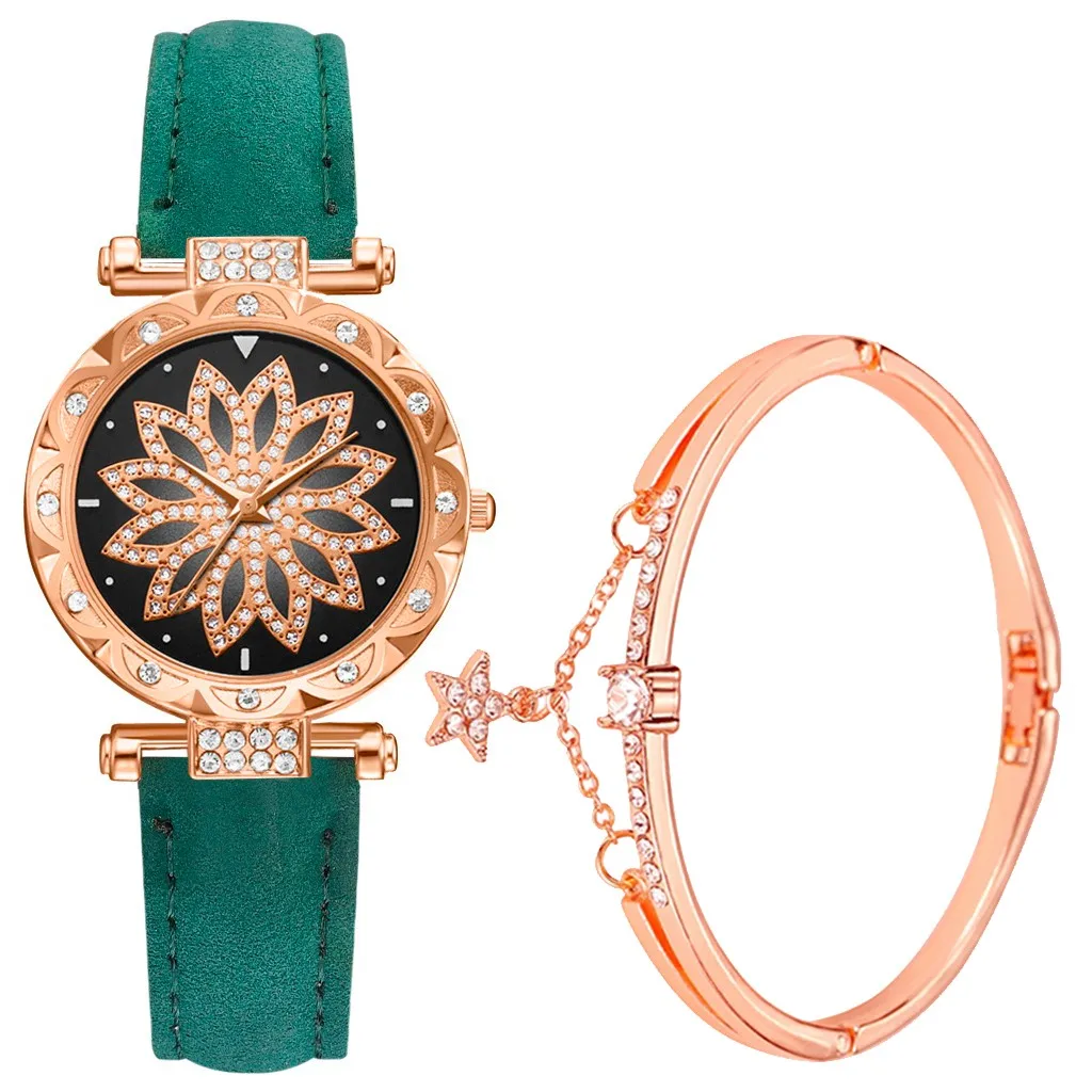 Часы браслет набор женские часы Роскошные Звездное небо, Стразы Красочные модные звезды цветы ремень дамы браслет Кварцевые часы YE1 - Цвет: B