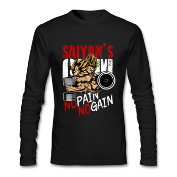 

Free Shipping Vintage No Pain No Gain Dragon Ball Super Saiyan Tshirt For Men Custom Long Sleeve Autumn Cotton Clothing For Male