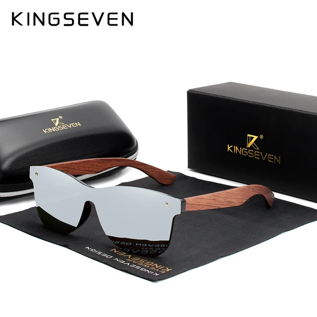 KINGSEVEN Natural Wooden Sunglasses Men Polarized Fashion Sun Glasses Original Wood Oculos De Sol Masculino Sliver bubinga wood