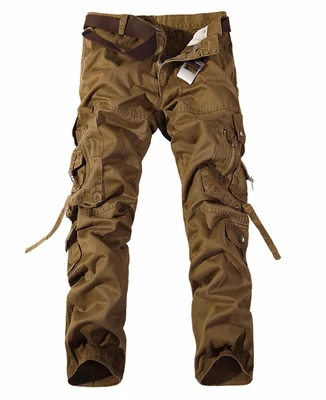 Dark earth yellow Мужские брюки карго, повседневные мужские брюки с несколькими карманами, мужские военные хлопковые брюки, армейские повседневные штаны для бега, размер 42, Прямая поставка - Цвет: Dark earth yellow