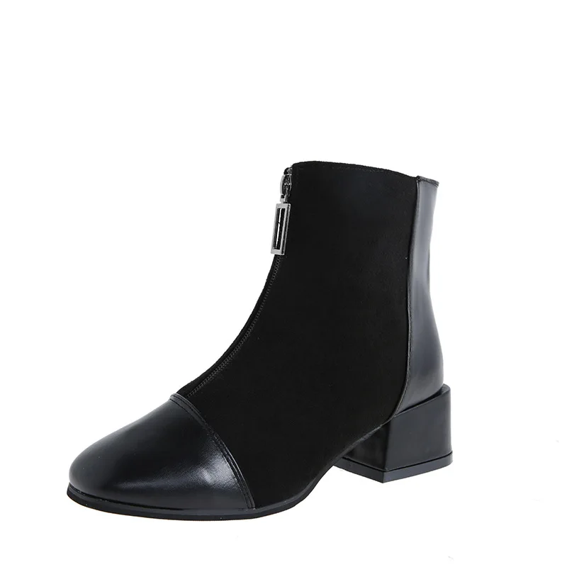 

2020 New Leather Suede Booties Spring Low Heel Ankle Boots Vintage Motorcycle Boots Woman Riding Boots Plus Size 35-40