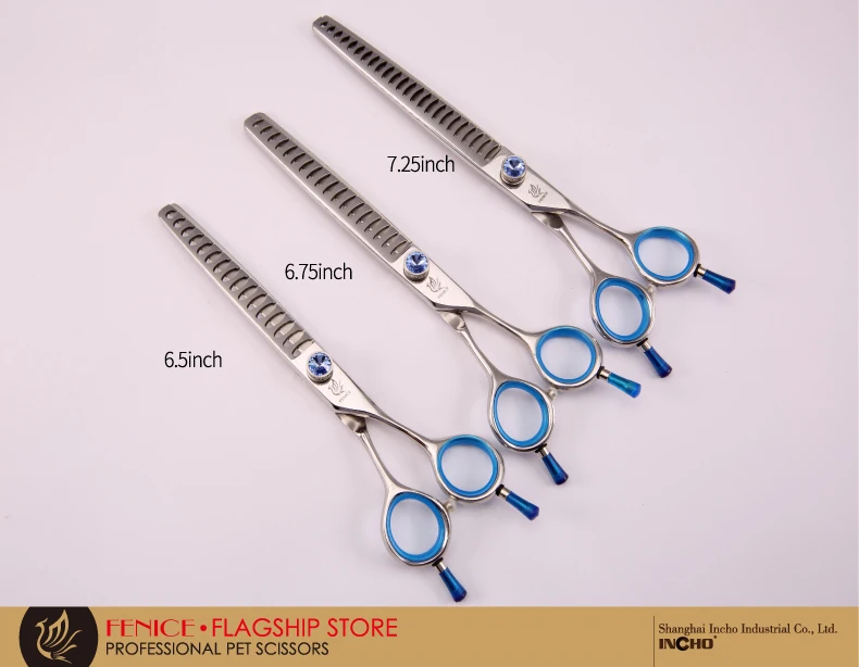 Fenice Professional blue 6.5 inch 6.75 inch 7.25 inch pet dog grooming scissors  thinning shears thinning rate 75%
