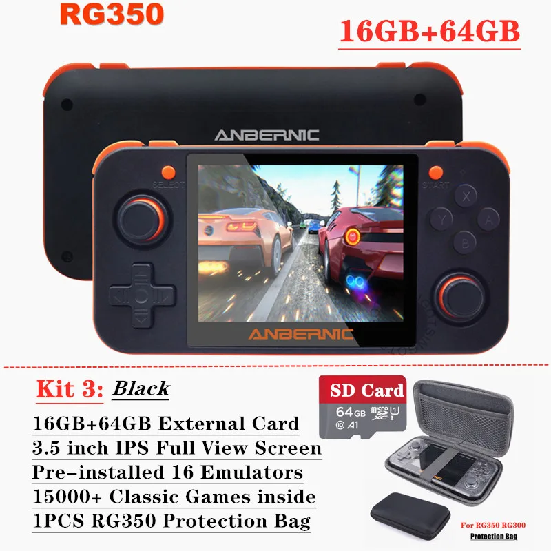 Black 80GB TSINGO Linux система RG350 Ретро игровая консоль 3,5 дюймов ips экран 16 ГБ+ 32 ГБ/64 ГБ 10000+ игры внутри RG 350 портативный игровой плеер - Цвет: Black 80GB