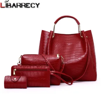 

Four-piece Suit Alligator High Quality Pu Leather Women's Handbag Vintage Fashion Shoulder Bag Large Capacity Travel Tote Bag