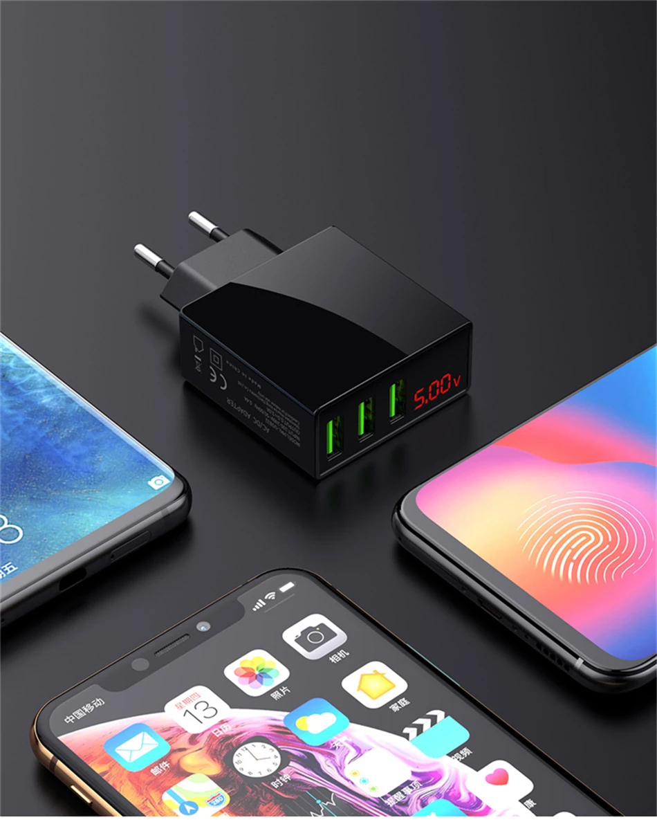 Lovebay USB зарядное устройство Быстрая зарядка 3.1A ЕС США 3 порта светодиодный дисплей адаптер настенный мобильный телефон зарядное устройство для iPhone 11 XS Быстрая зарядка