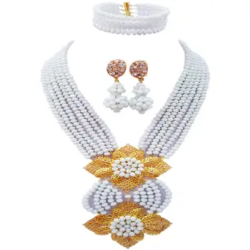 

nigerian wedding african beads white jewelry set crystal necklace set 6CHL