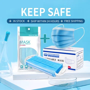

100 Pieces Disposable Face Mask Dust Safe Mask filter Breathable 3 Layer Earloop Mouth Mask Cotton maska mondkapjes mascarillas