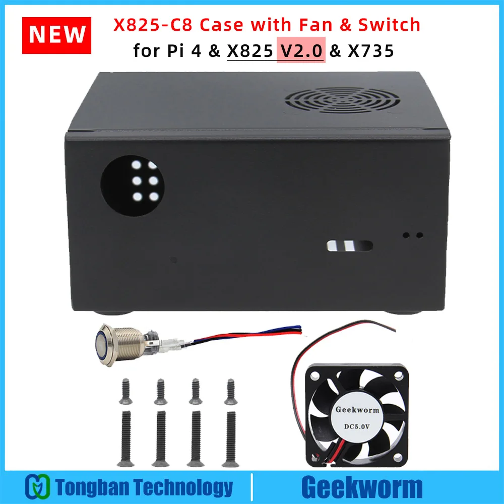 Чехол Geekworm Raspberry Pi X825-C8 (X825 V2.0) + выключатель питания охлаждающий вентилятор
