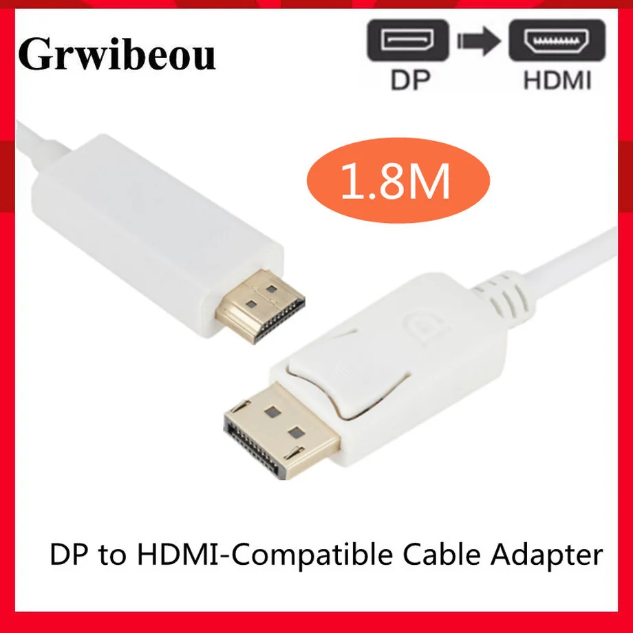 

GRWIBEOU Displayport DP to HDMI adapter converter cable 1.8M 6FT DisplayPort to HDMI, for laptop projector TV DP to HDMI adapter