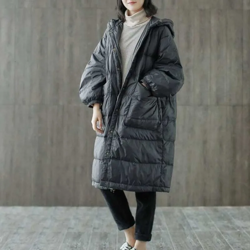 

2019 Autumn Winter New Pattern Hooded Collar Long Sleeve Single Breasted Double Pockets Casual Down Coat Women D422