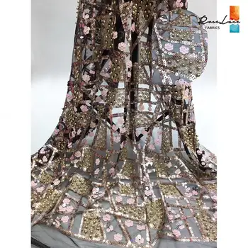 

New Sequins And Beaded French Mesh Lace Fabric For Guinea Noble Lady Prom Dress Sequined Laces Wedding Beads Tulle Net Material