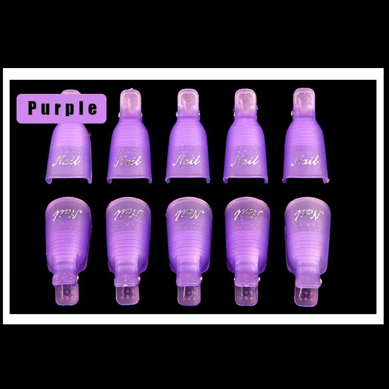 purple 10 шт./компл. жидкость для снятия Гель-лак для ногтей для обезжиривания лак удаляйте гель лак для ногтей зажимы Кепки Очиститель ногтей гель для ногтей для удаления инструменты для маникюра - Цвет: purple