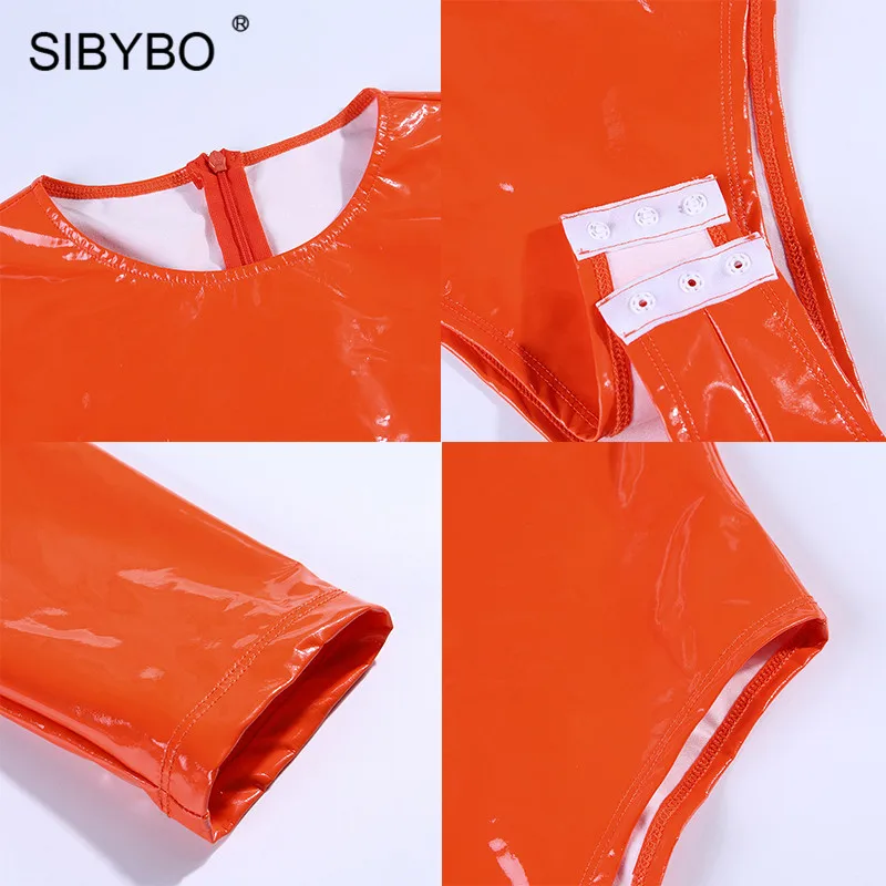 SIBYBO осень PU кожа для стройных сексуальное боди Женская мода o-образным вырезом с длинным рукавом женский комбинезон однотонный Повседневный женский Комбинезон Топ