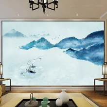 Китайский пейзаж художественный замысел цветные чернила текстурированные стены телевизор диван стены спальни настенная роспись