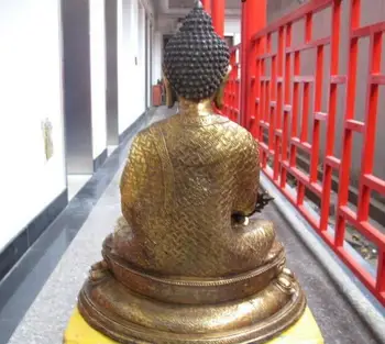 

Tibet Bronze Copper Buddhism carving flower Medicine Sakyamuni Buddha Statue