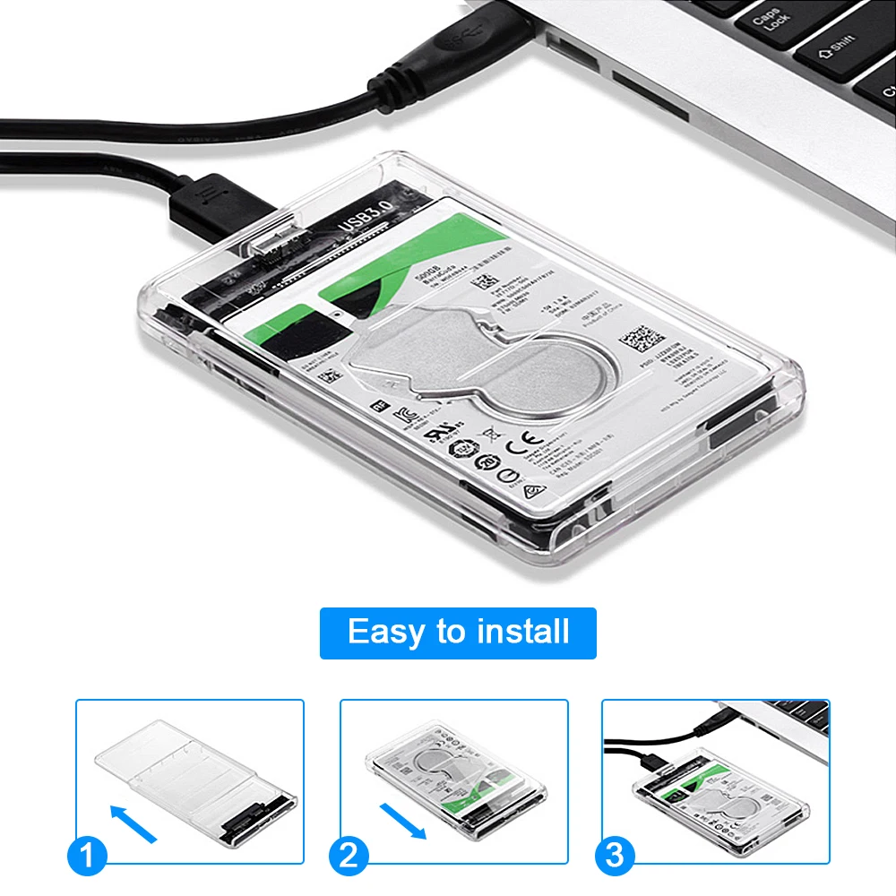 5 Гбит/с 2,5 дюймов прозрачный корпус HDD SATA 3,0 к USB 3,0 внешний жесткий диск SSD корпус коробка поддержка 2 ТБ UASP протокол