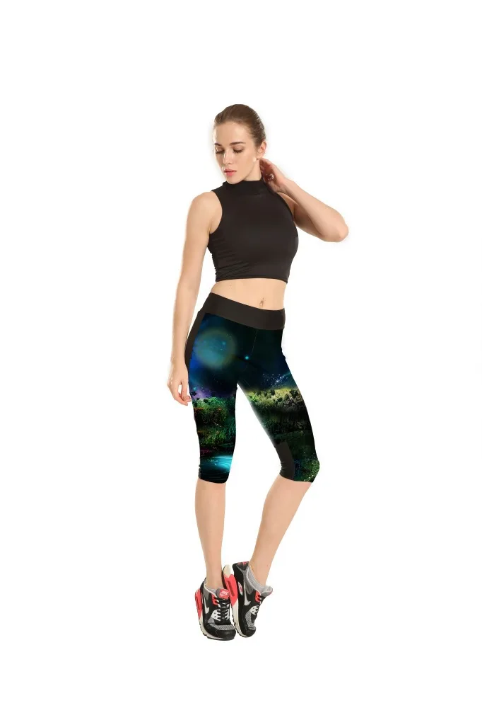 Новинка в европейском и американском стиле; с Girls'Pants с Высокая талия и 7 минут напечатаны на холсте с принтом звездного неба и пастбища леггинсы