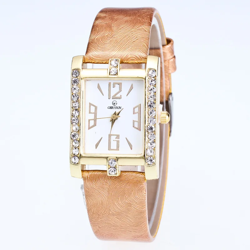 

-By-Bi Manufacturers Direct Selling Europe And America Fashionable Watch Women's with Numbers Square Head Diamond Set PU Leather