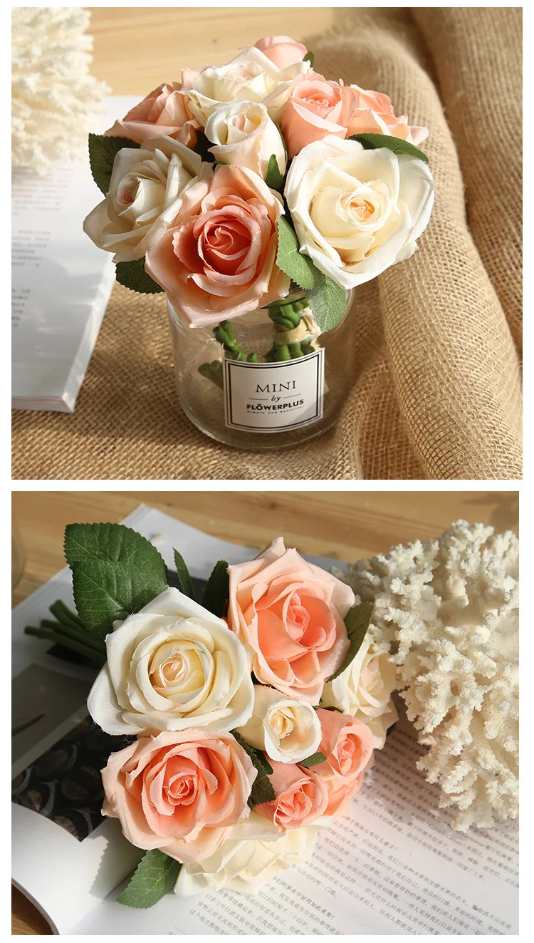 JAROWN Artificial Rose Silk Fake Flowers wedding Flowers Bouquet 9  Head Rose Flowers Home Decoration party decoration Indoor Flores (13)