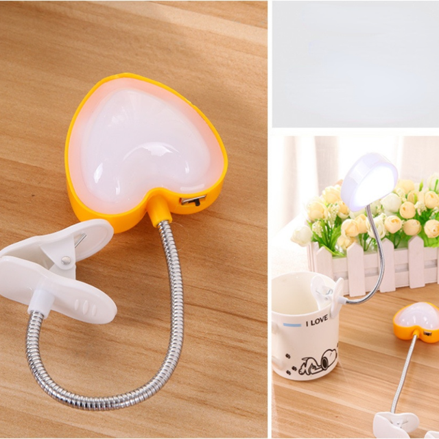 Mini Love Heart Clip Desk Lamp LED Book Light Lamps Reading Book Desk Keyboard Light Eyes-Protect Energy Save Night Lights